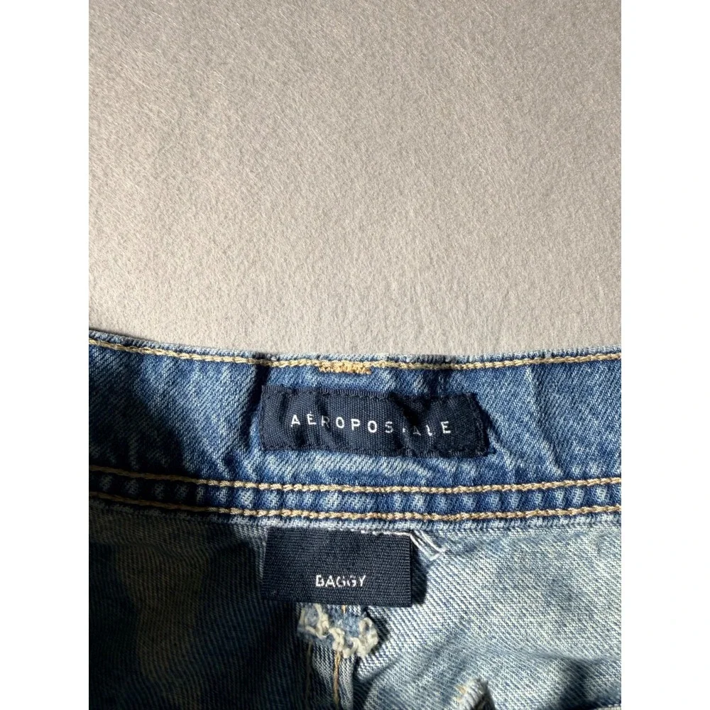Aeropostale Carpenter Jeans Mens 34/32 Light Blue Baggy Utility Distressed Hem